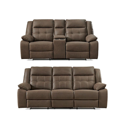 Roundhill Furniture Lesley 2-Piece Living Room Reclining Set, Brown