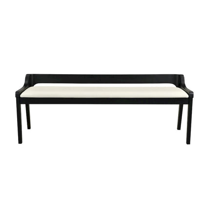 Kee 60 Inch Dining Bench, Black Rubberwood Frame, Low Back, Cushioned Seat