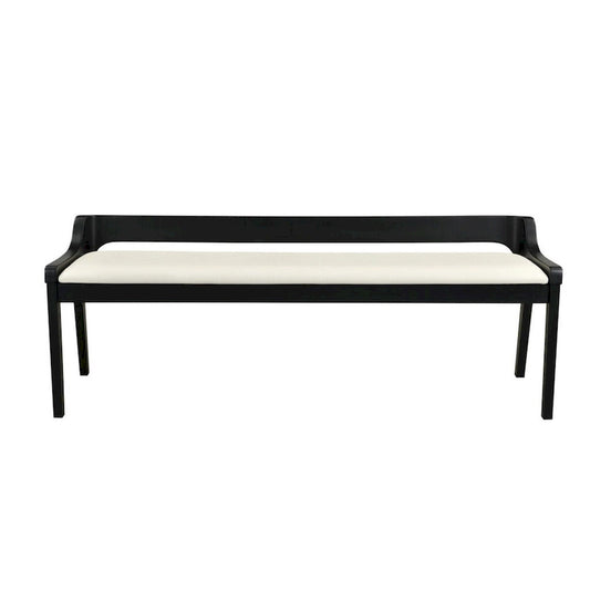 Kee 60 Inch Dining Bench, Black Rubberwood Frame, Low Back, Cushioned Seat