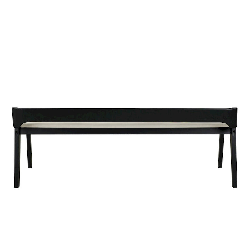 Kee 60 Inch Dining Bench, Black Rubberwood Frame, Low Back, Cushioned Seat