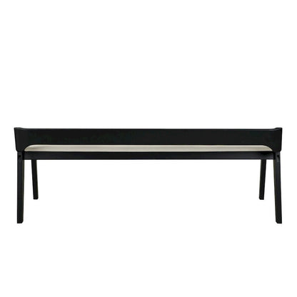 Kee 60 Inch Dining Bench, Black Rubberwood Frame, Low Back, Cushioned Seat