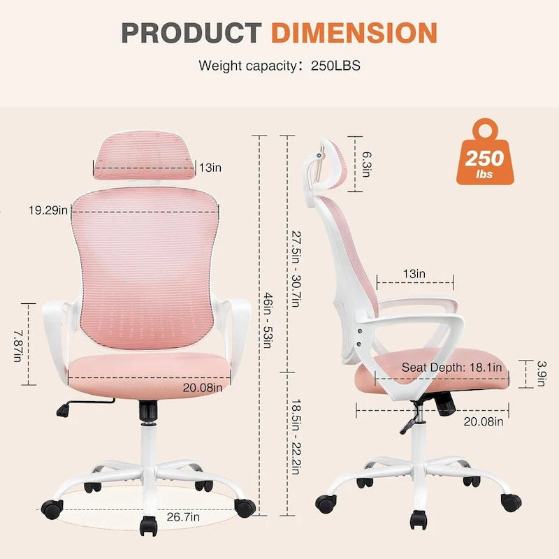 Ergonomic Office Chair, High Back Desk Chair with Headrest, Home Office Swivel Mesh Computer Chair Office Chairs