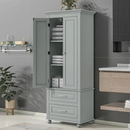 White Tall Kitchen Storage Cabinet with Two Drawers for Bathroom,Office