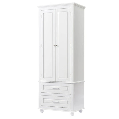 White Tall Kitchen Storage Cabinet with Two Drawers for Bathroom,Office