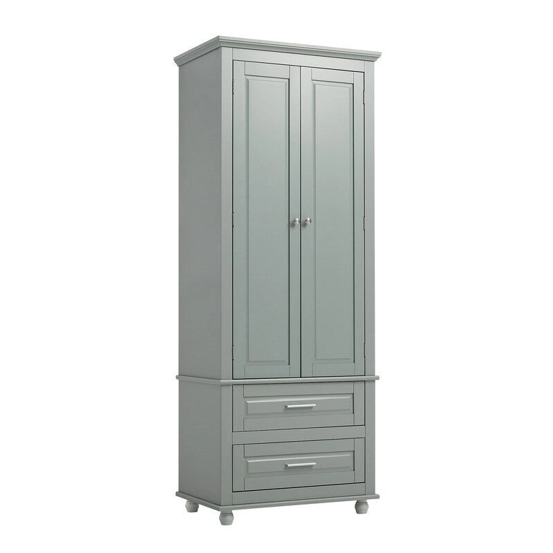 White Tall Kitchen Storage Cabinet with Two Drawers for Bathroom,Office