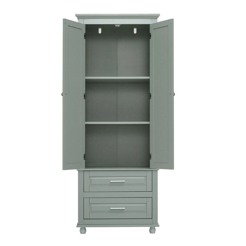 White Tall Kitchen Storage Cabinet with Two Drawers for Bathroom,Office
