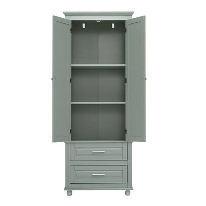 White Tall Kitchen Storage Cabinet with Two Drawers for Bathroom,Office