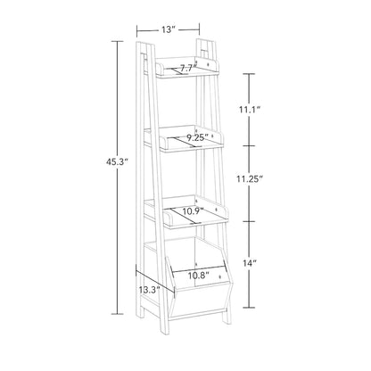 RiverRidge Amery 4-Tier 13in Ladder Shelf with Display Shelf and Storage Organizer Bin - White