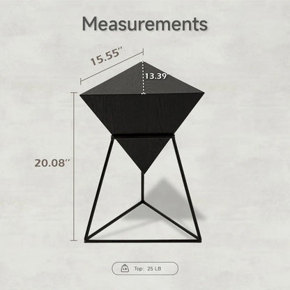 COZAYH Modern Geometric End Table with Wooden Top and Metal Base, Unique Pyramid Side Table Plant Stand for Office, Triangle