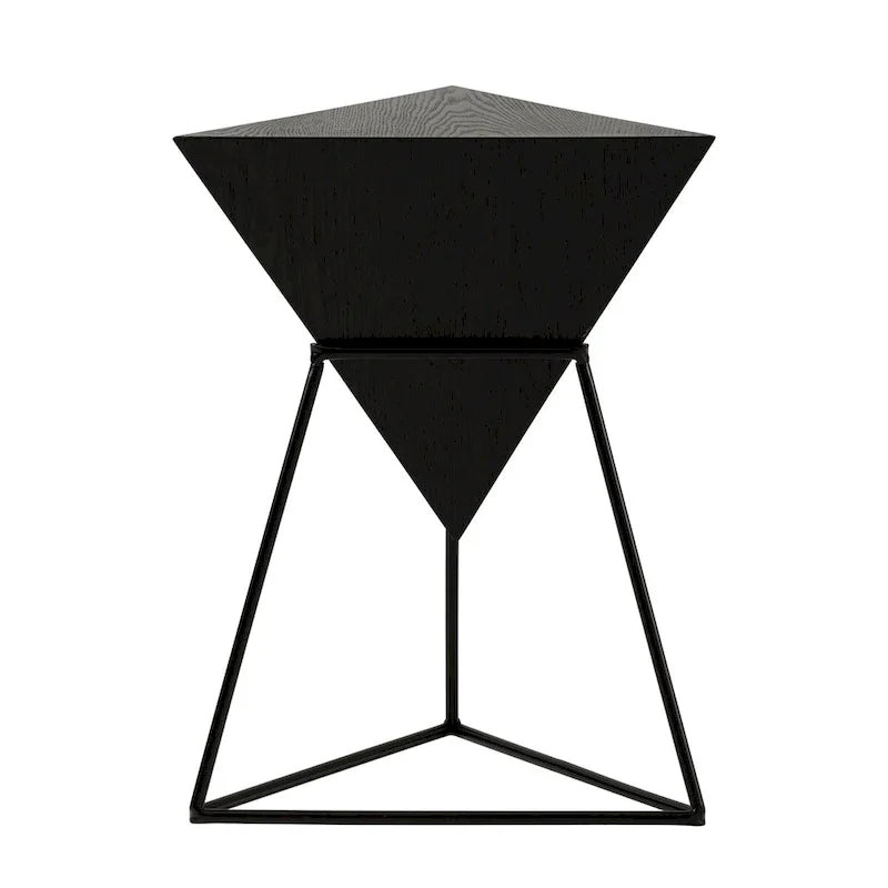 COZAYH Modern Geometric End Table with Wooden Top and Metal Base, Unique Pyramid Side Table Plant Stand for Office, Triangle