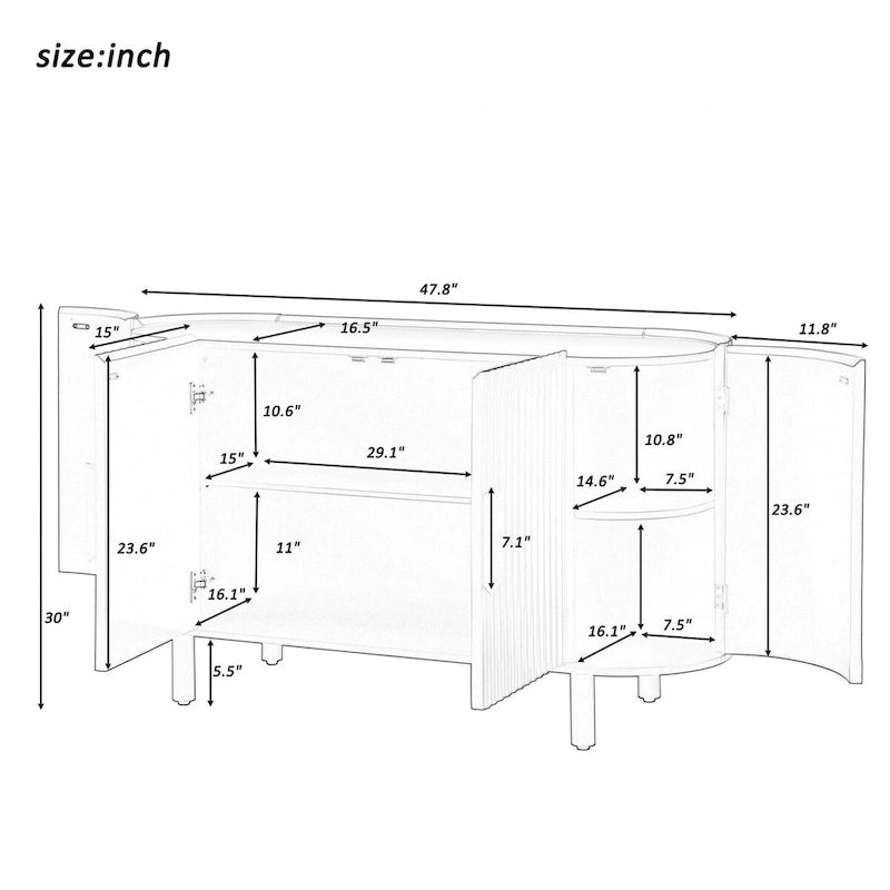 47.80 Inch high quality MDF Sideboard with Adjustable Shelves - 47.80 x 16.50