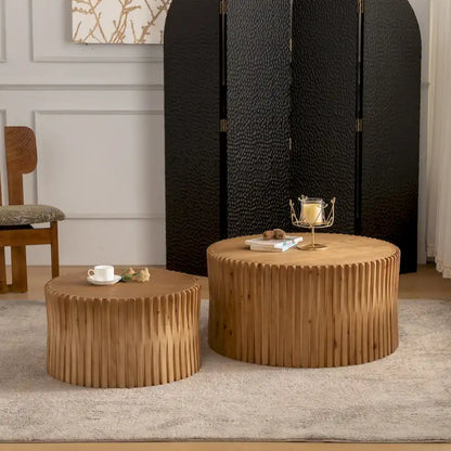 Nesting Coffee Table Set with Vertical Textured Embossed Design (Set of 2)