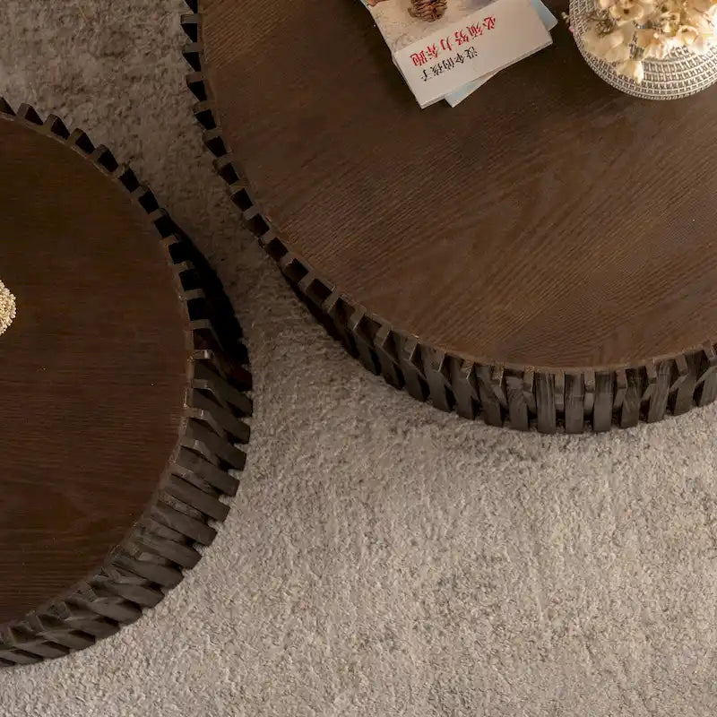 Nesting Coffee Table Set with Vertical Textured Embossed Design (Set of 2)