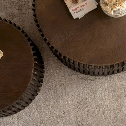Nesting Coffee Table Set with Vertical Textured Embossed Design (Set of 2)