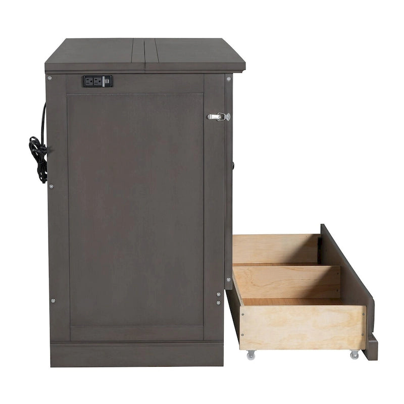 Solid Pine Murphy Bed Chest Cube Cabinet Bed with Charging Station and Large Storage Drawer for or Small Room,Full