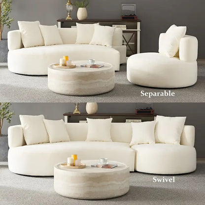 Modern 2 in 1 Sectional Curved Rotatable Sofa Couch, Swivel 360 Comfy 4-Seat Upholstered Sofa