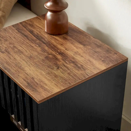 Vintage Nightstand with Slatted Drawer and Open Shelf, Set of 2