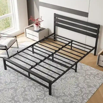 Platform Bed Frame With Wooden Headboard, Under Bed Storage, Non-Slip