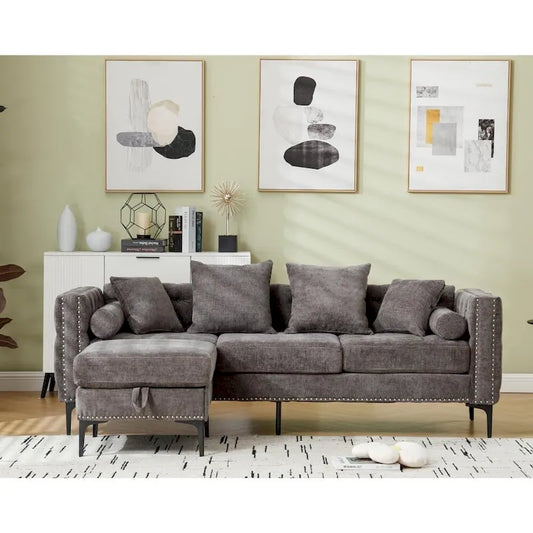 Modern Convertible Tufted Chenille L Shaped Sectional Sofa
