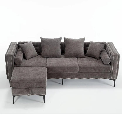 Modern Convertible Tufted Chenille L Shaped Sectional Sofa