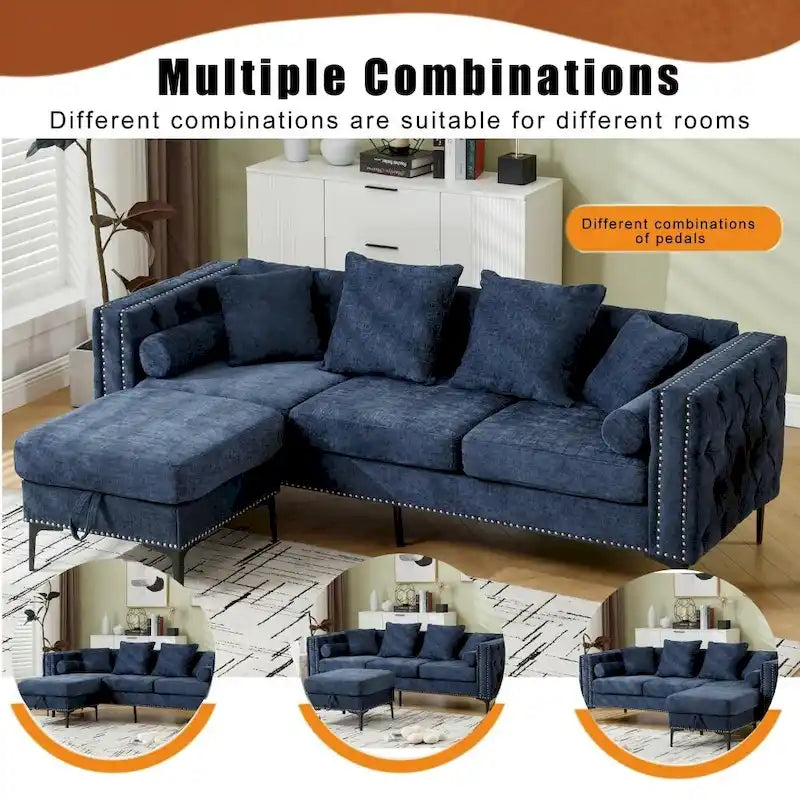 Modern Convertible Tufted Chenille L Shaped Sectional Sofa