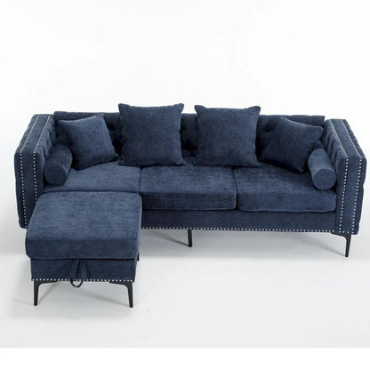 Modern Convertible Tufted Chenille L Shaped Sectional Sofa