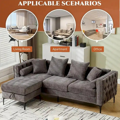 Modern Convertible Tufted Chenille L Shaped Sectional Sofa