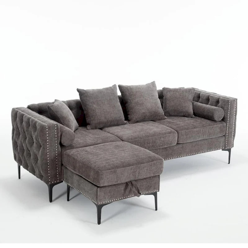 Modern Convertible Tufted Chenille L Shaped Sectional Sofa