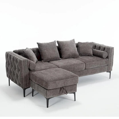 Modern Convertible Tufted Chenille L Shaped Sectional Sofa