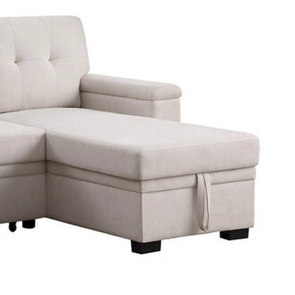 Lusy 85 Inch Reversible Sleeper Sectional Sofa with Storage Chaise, Beige