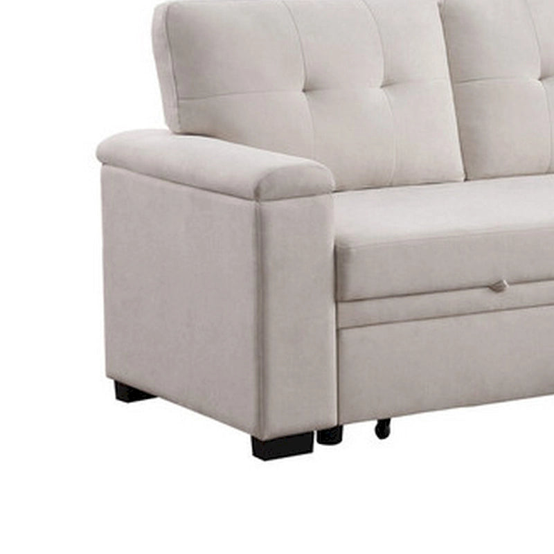 Lusy 85 Inch Reversible Sleeper Sectional Sofa with Storage Chaise, Beige