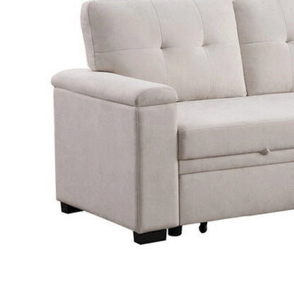 Lusy 85 Inch Reversible Sleeper Sectional Sofa with Storage Chaise, Beige