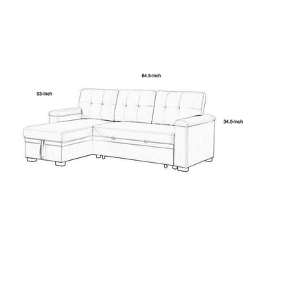 Lusy 85 Inch Reversible Sleeper Sectional Sofa with Storage Chaise, Beige