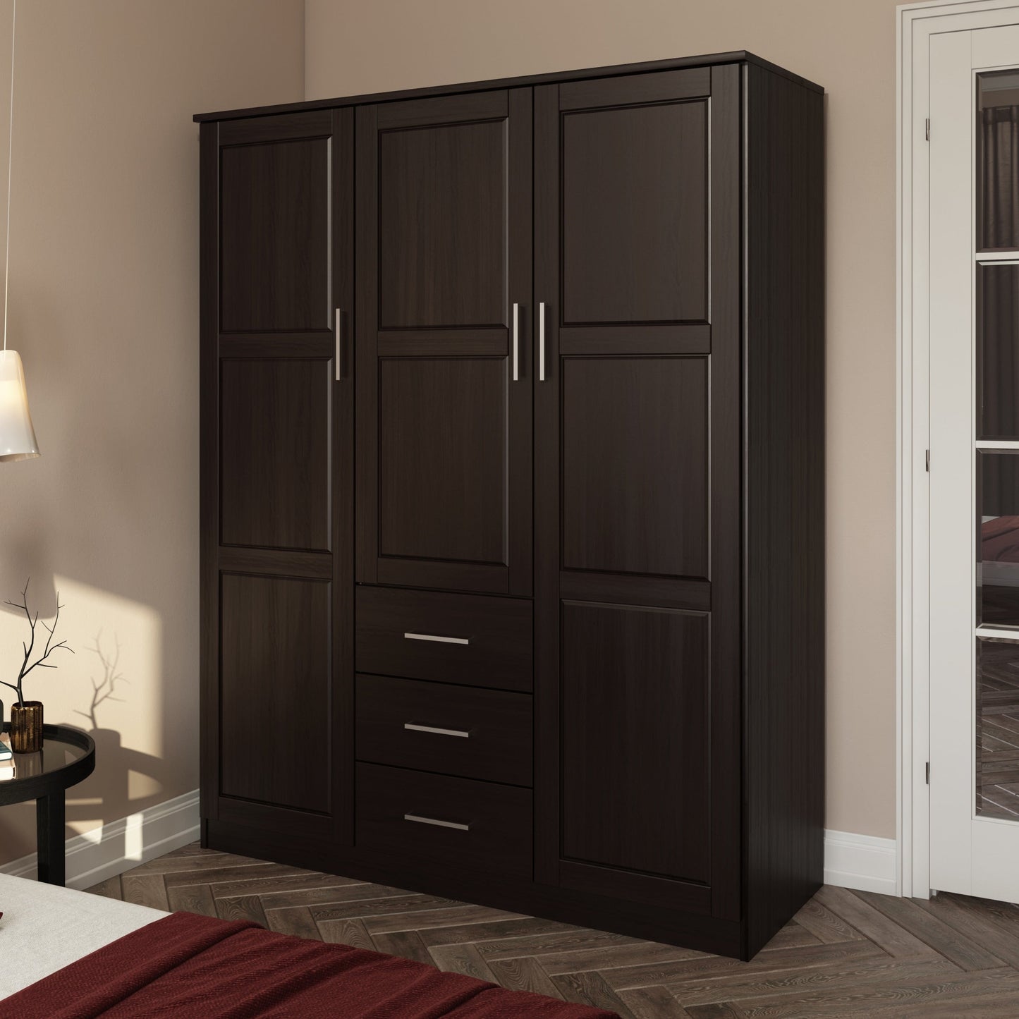 Palace Imports 100% Solid Wood Cosmo 3-Door Wardrobe Armoire with Solid Wood or Mirrored Doors